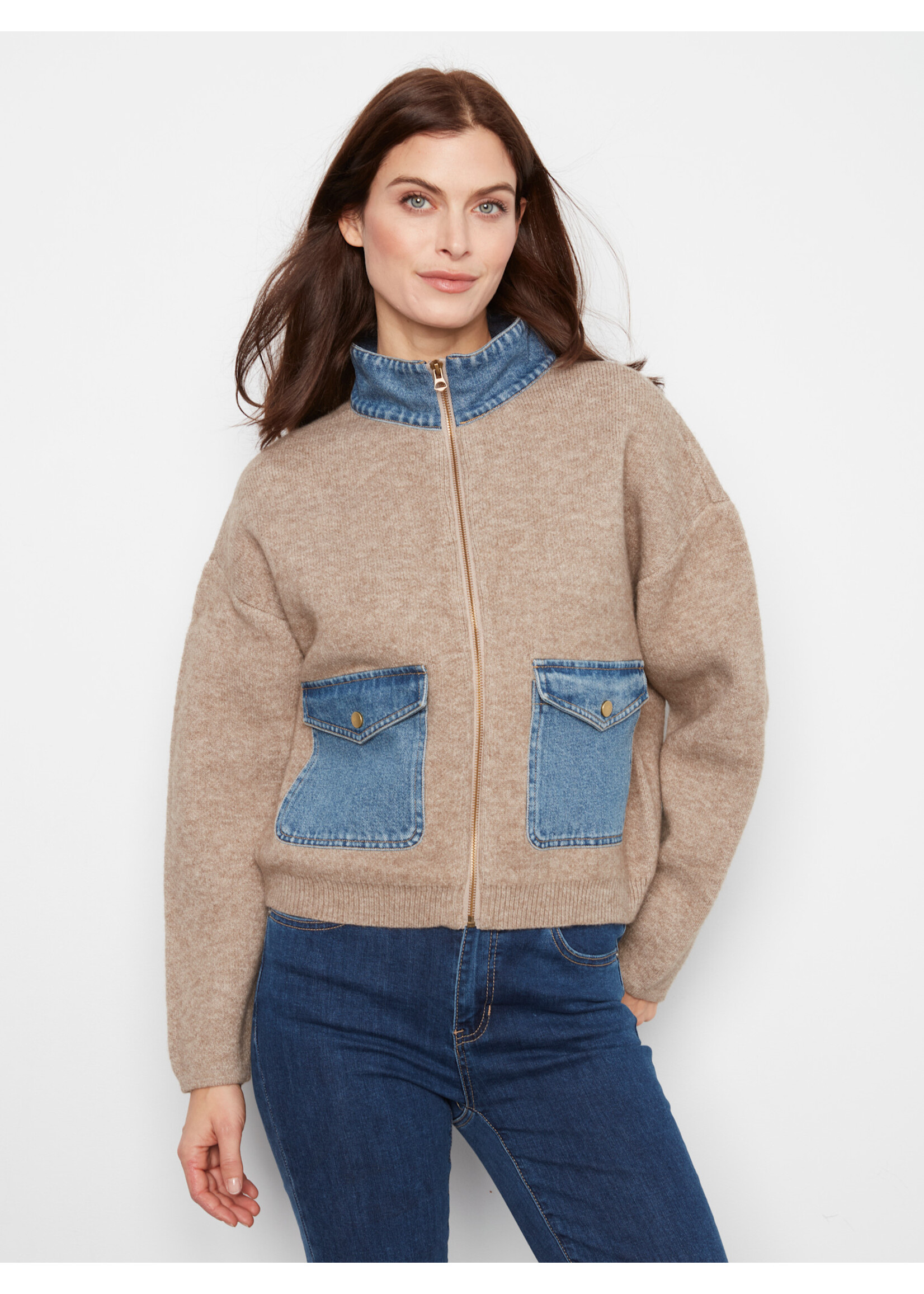 Charlie B LS Zipped  Sweater C2045