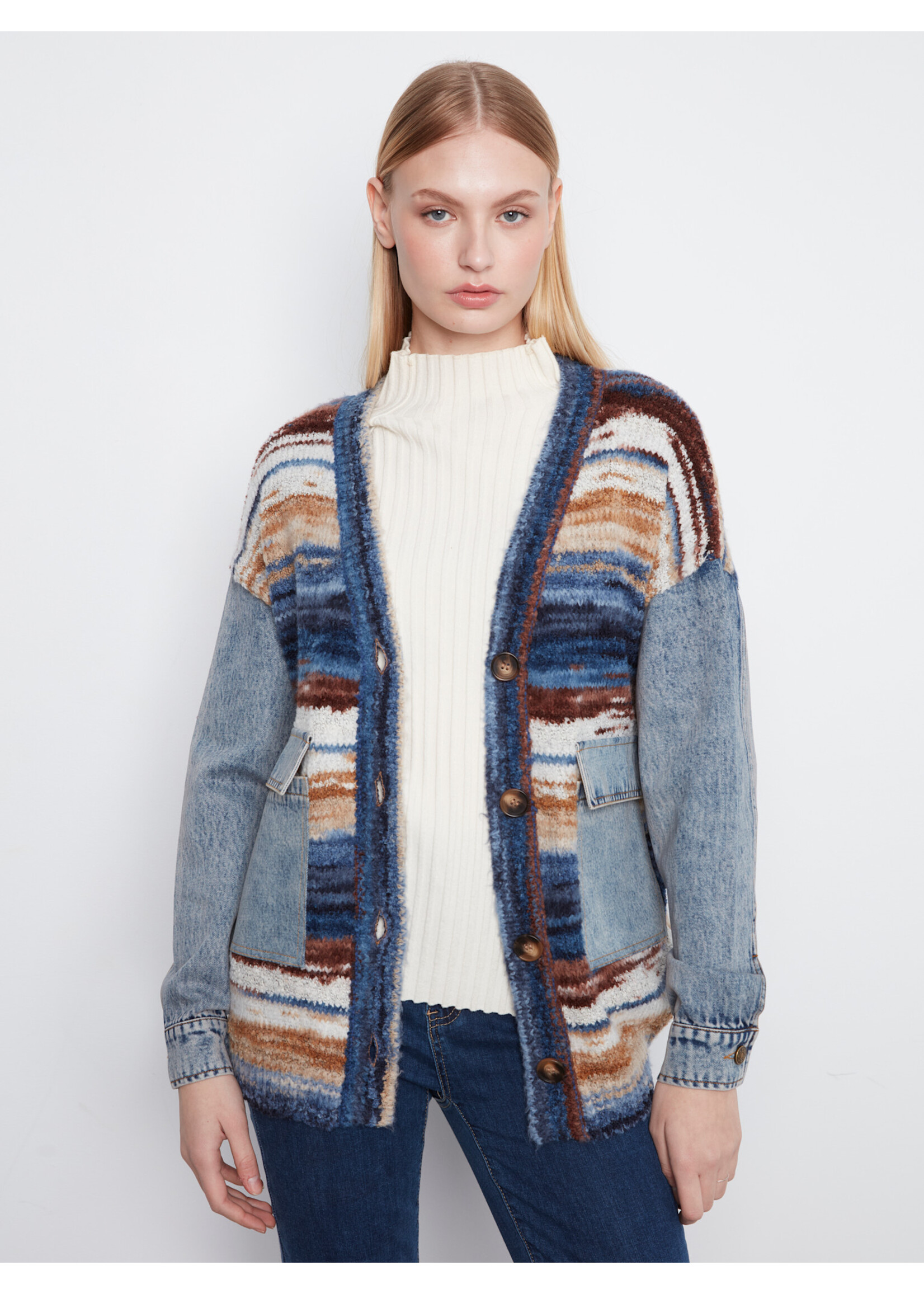 Charlie B Cardigan with Denim Combo C2161 805C