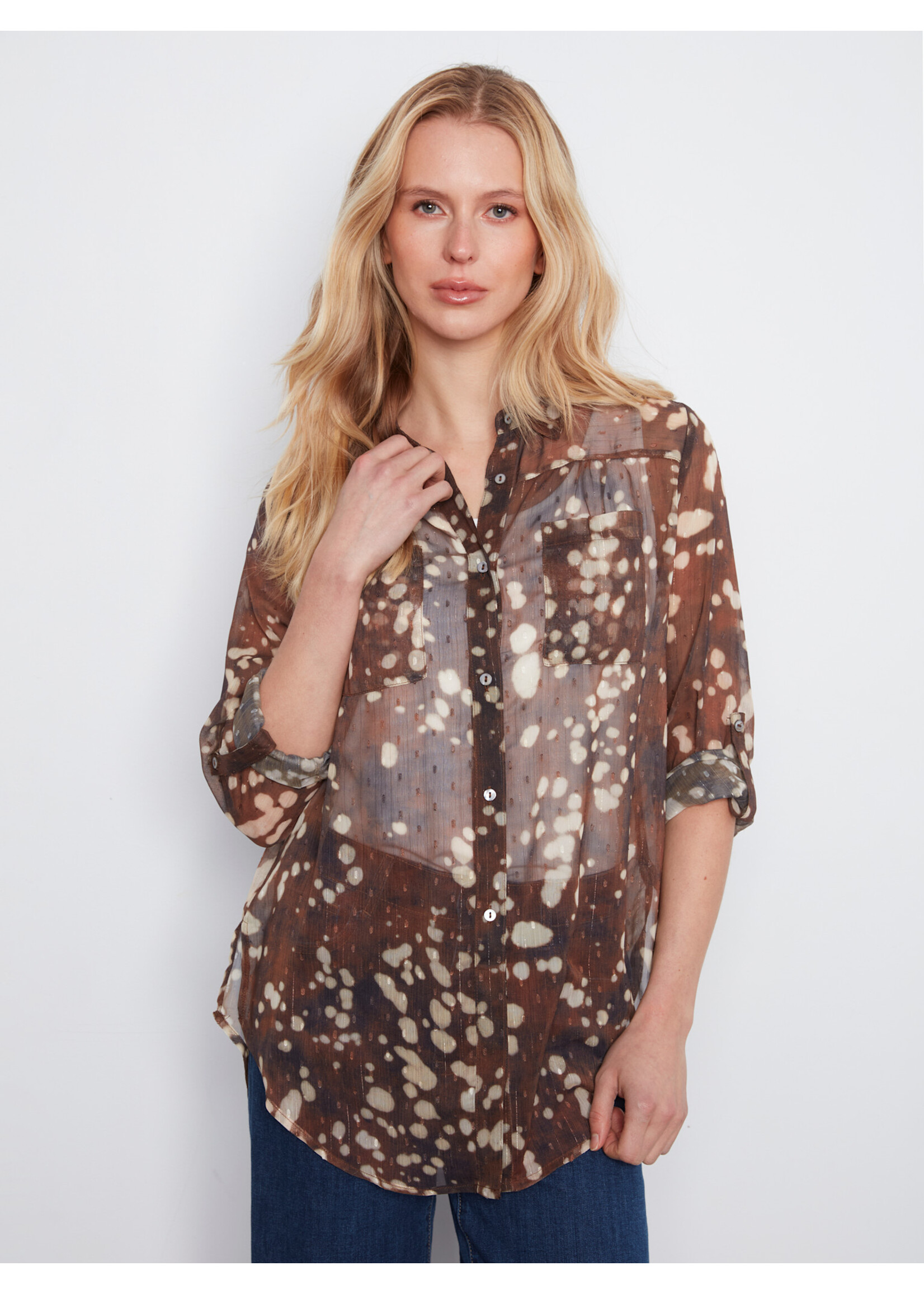 Charlie B LS Blouse with Front Tie C4308PP