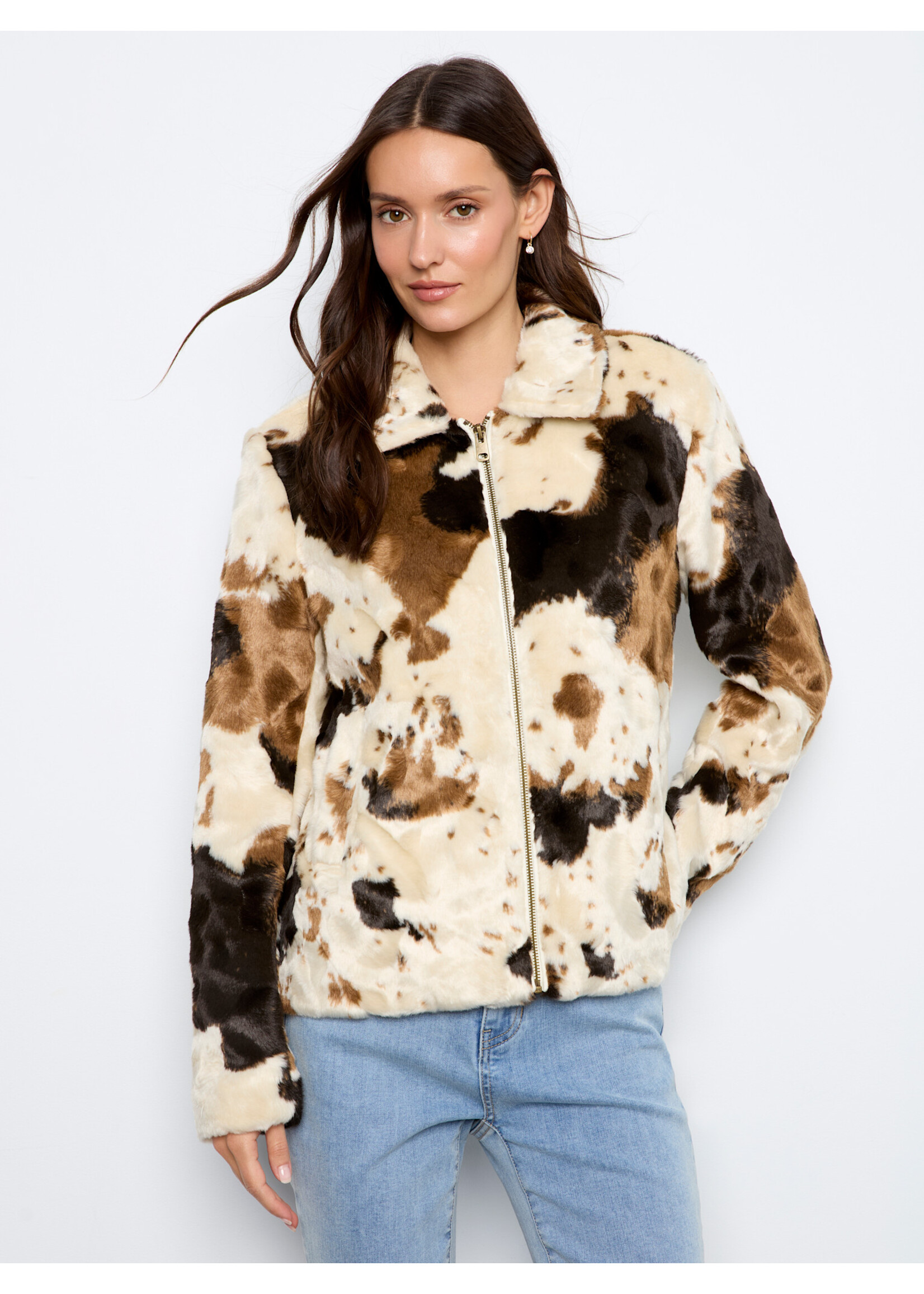 Charlie B Cow Pattern Fur Jacket C6441 788C