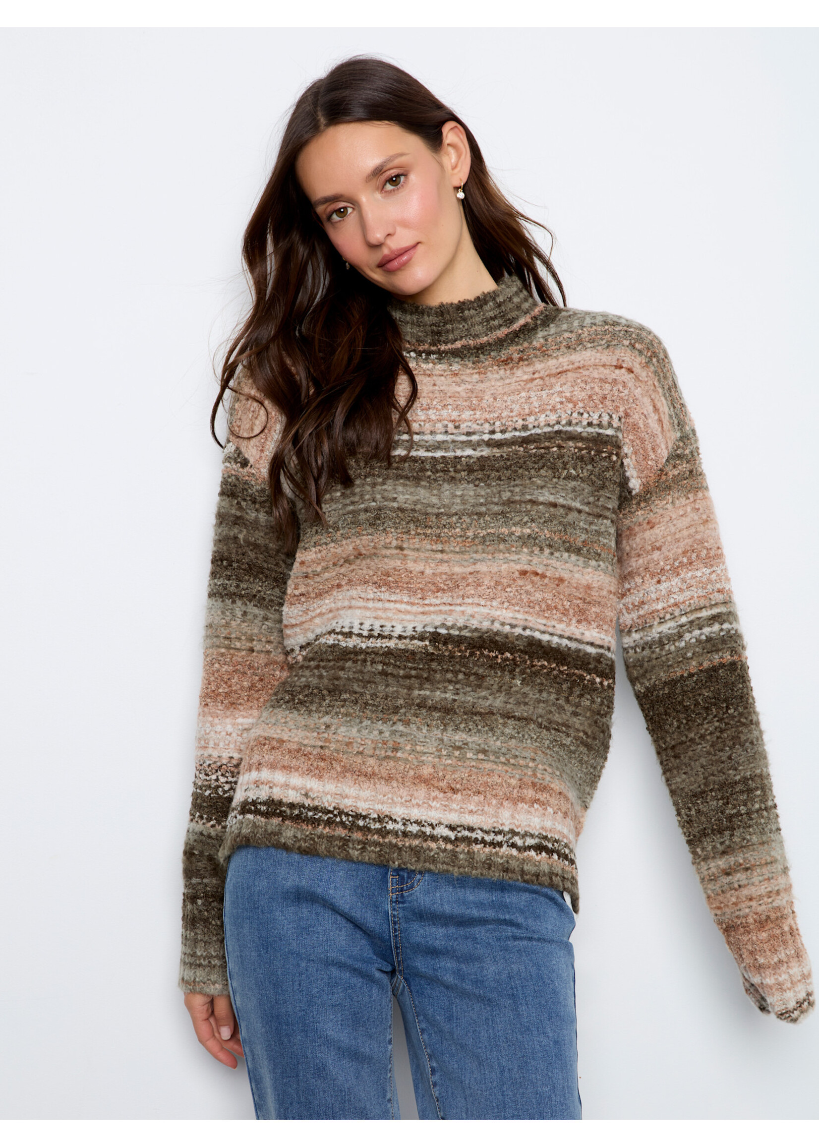 Charlie B LS Mock Neck High-Low Sweater C2067 747C