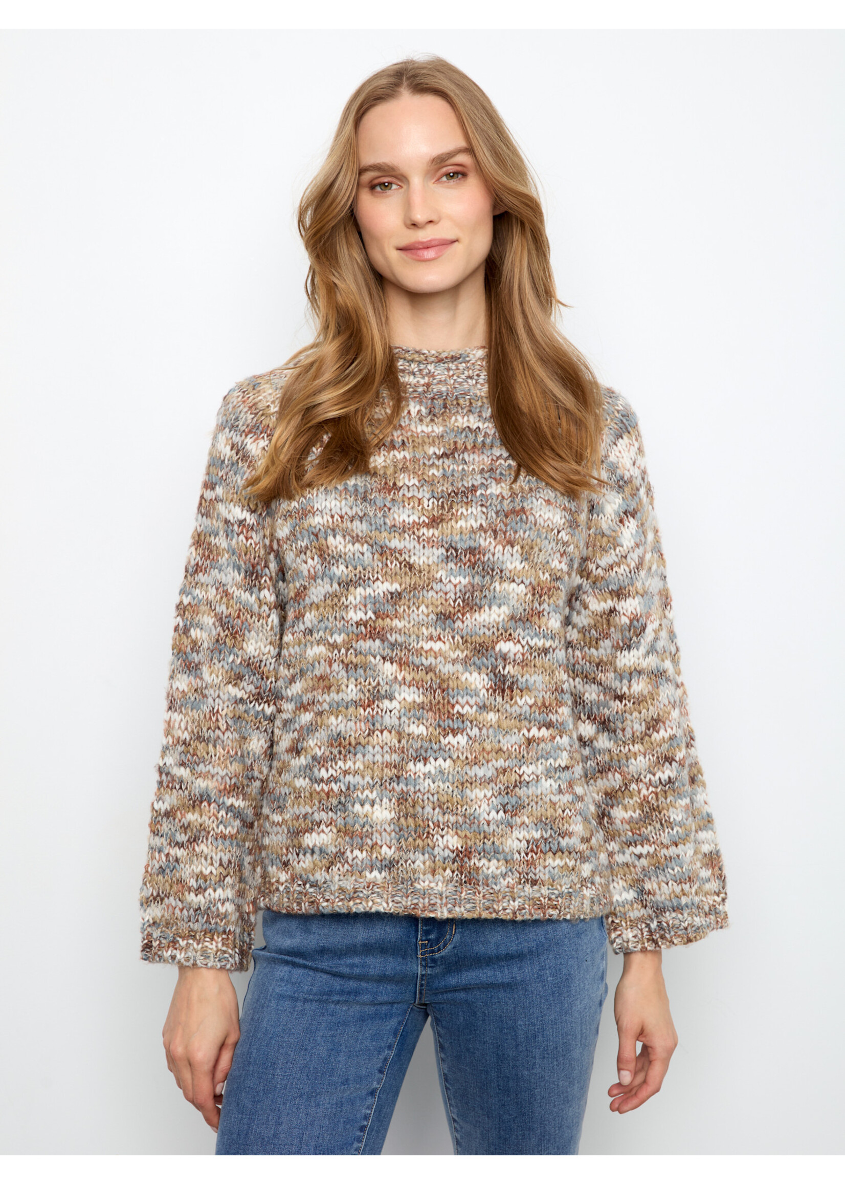 Charlie B LS Mock Neck High-Low Sweater C2067 747C