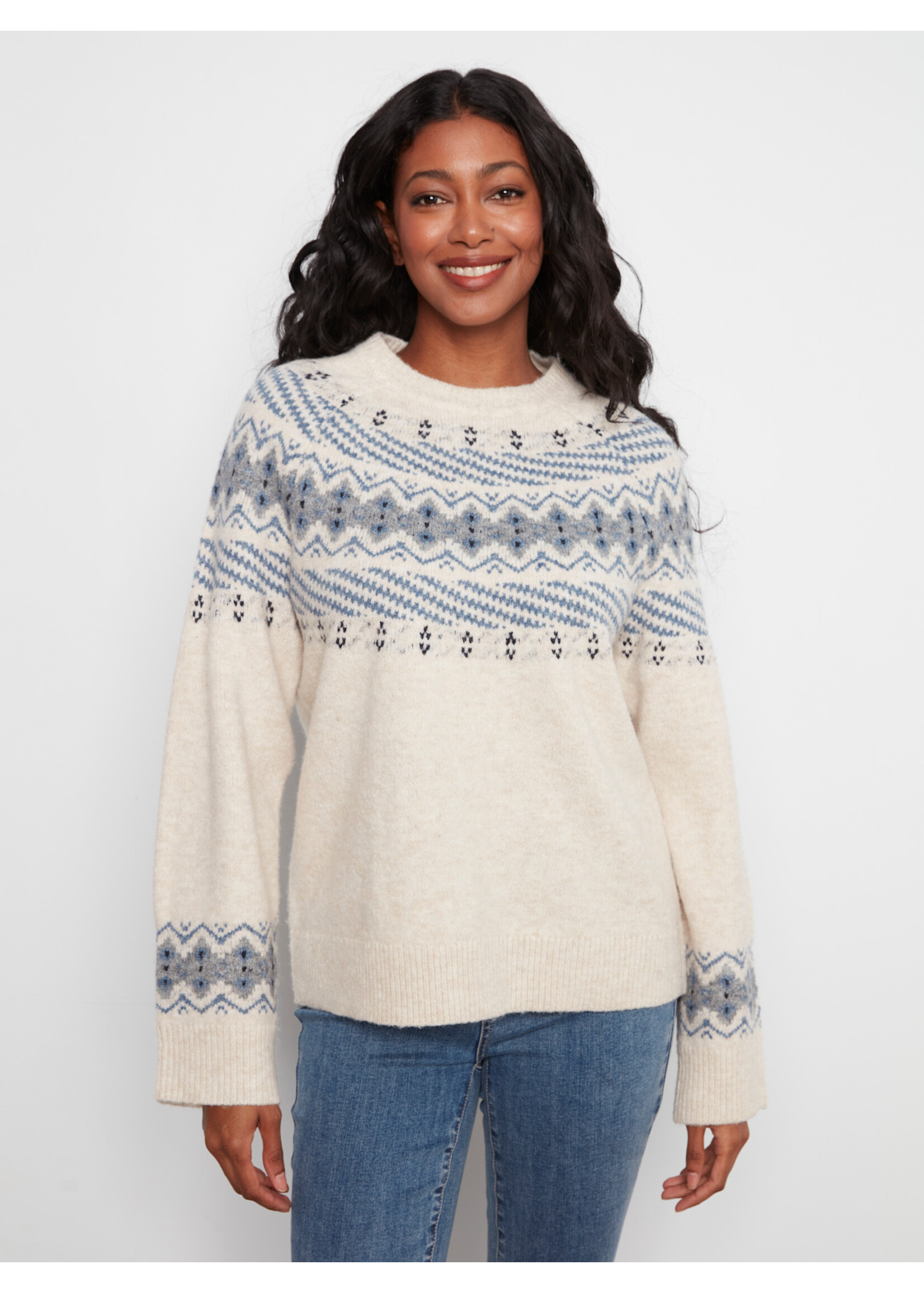 Charlie B Crew Neck Jacquard Sweater C2015 690C