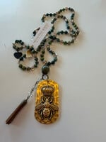 VALENTINE ROUGE Green Jasper Neckl w/Queen Bee N300