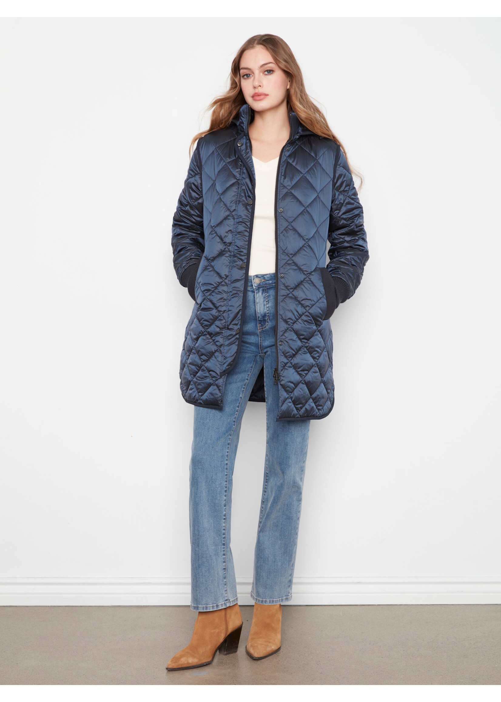 Charlie B Puffer with Sweater Rib & Removable Hood C6430