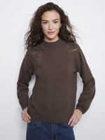 Charlie B Mock Neck Sweater with Embroidery Detail C2149