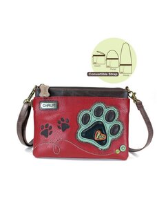 Chala Teal Pawprint Burgundy Mini Crossbody