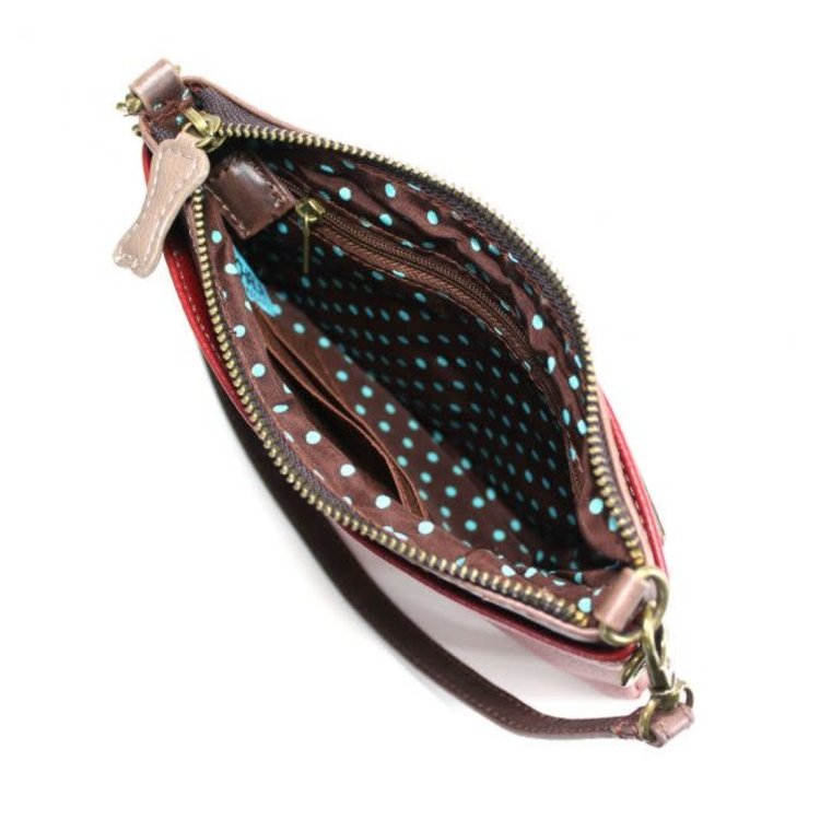 Chala Teal Pawprint Burgundy Mini Crossbody