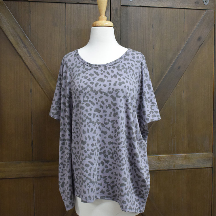 Be Stage Animal Print Boxy Top (Purple)