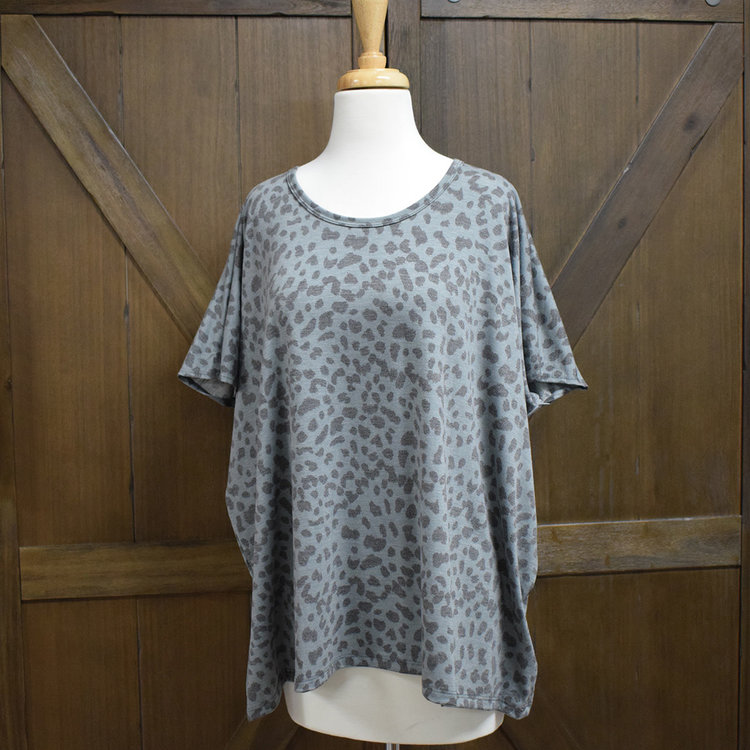 Be Stage Animal Print Boxy Top (Teal)
