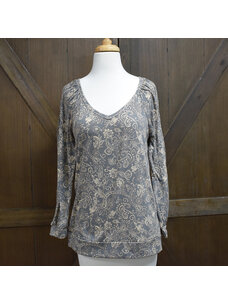 Be Stage Paisly Print Long Sleeve Top (Grey)