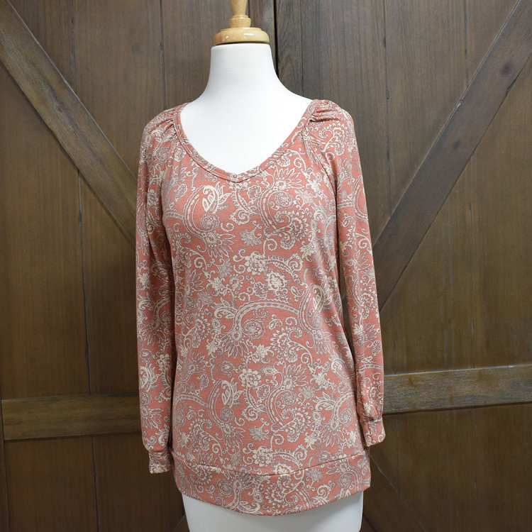 Be Stage Paisly Print Long Sleeve Top (Rust)