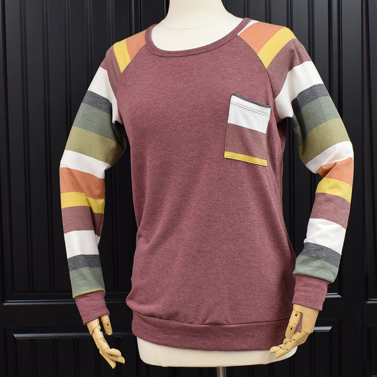 Be Stage Stripe Sweatshirt (Burgundy)
