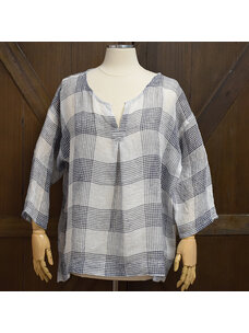 Namsar Linen Gauze Top (Blue Check)