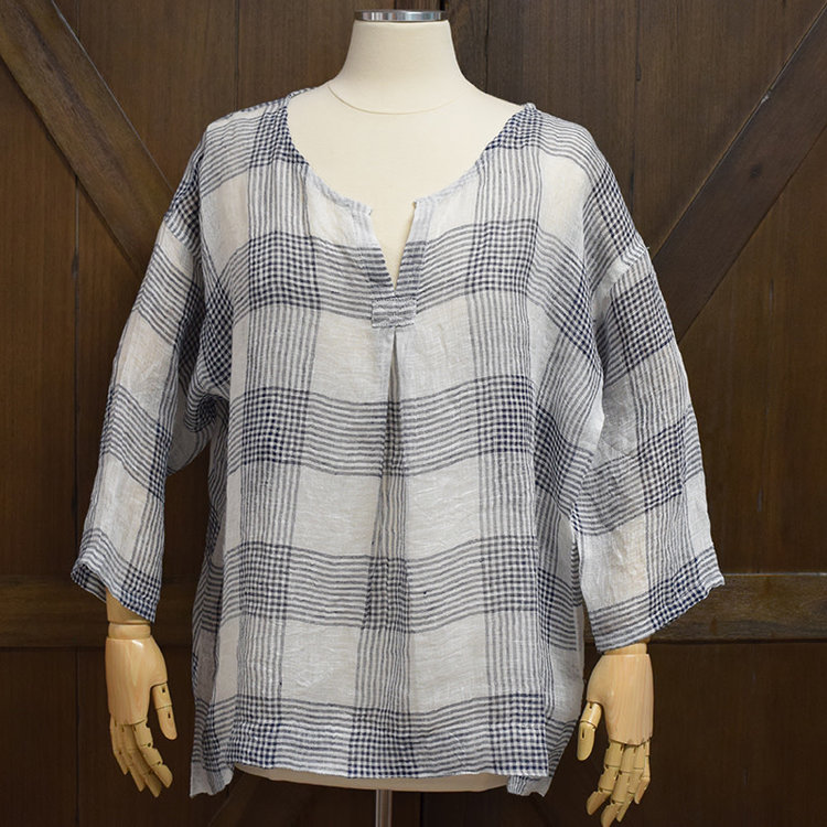 Namsar Linen Gauze Top (Blue Check)