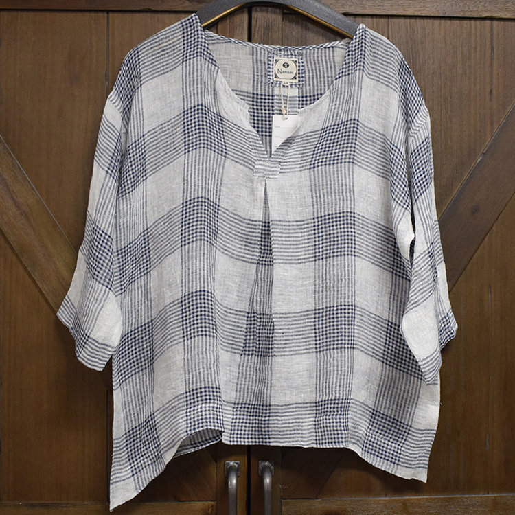Namsar Linen Gauze Top (Blue Check)