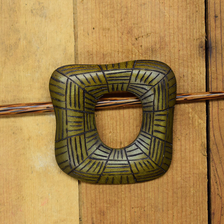 Olive Grooved Wood Shawl Pin