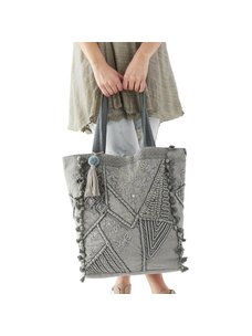 Crosstree Lane Grey Rope & Fringe Tote