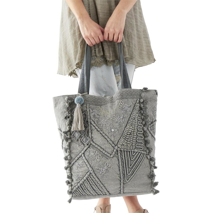 Crosstree Lane Grey Rope & Fringe Tote