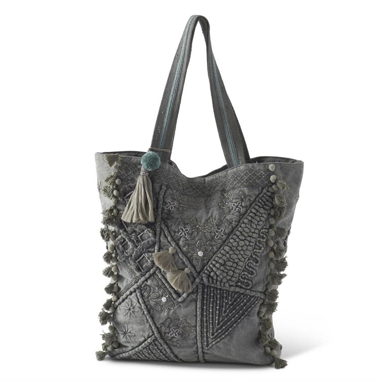Crosstree Lane Grey Rope & Fringe Tote