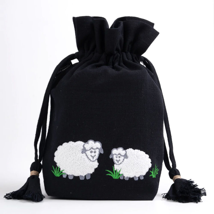 Lantern Moon Meadow Drawstring Bag (Black)