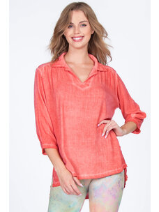 M. Rena Oil Washed V-Neck Tunic (Red Pink)