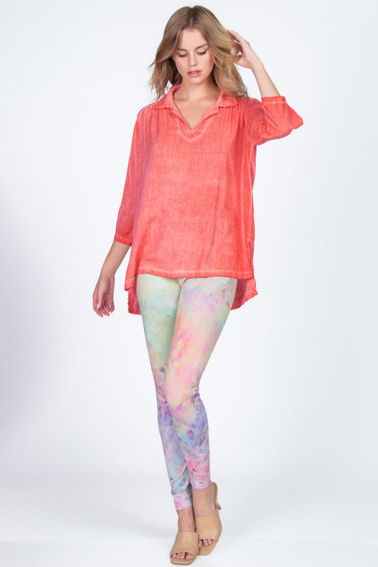 M. Rena Oil Washed V-Neck Tunic (Red Pink)