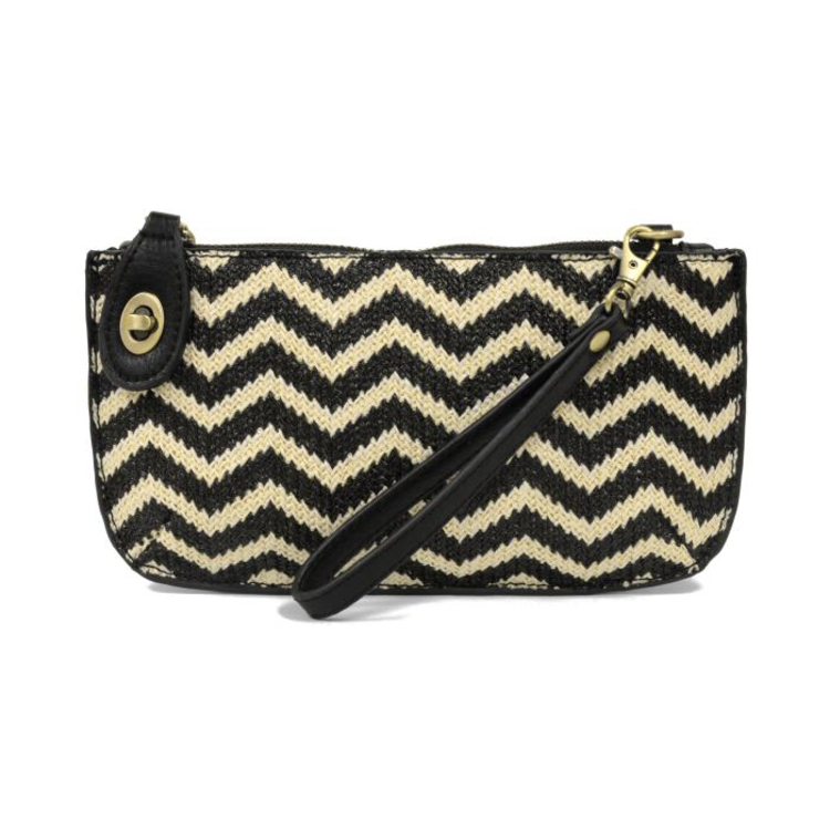 Joy Susan Straw Mini Crossbody Wristlet Clutch (Black/Cream)