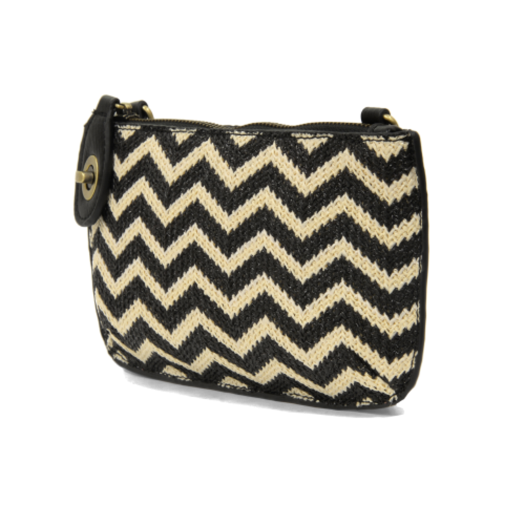 Joy Susan Straw Mini Crossbody Wristlet Clutch (Black/Cream)