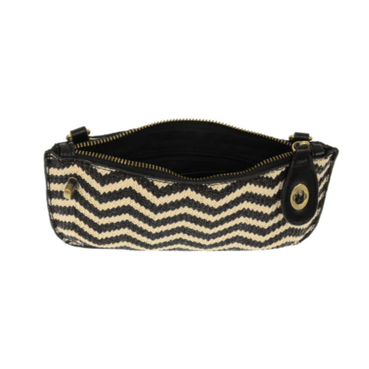 Joy Susan Straw Mini Crossbody Wristlet Clutch (Black/Cream)