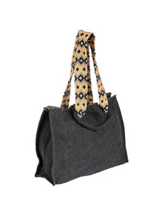Karma Oversized Tote with Woven Strap (Black)