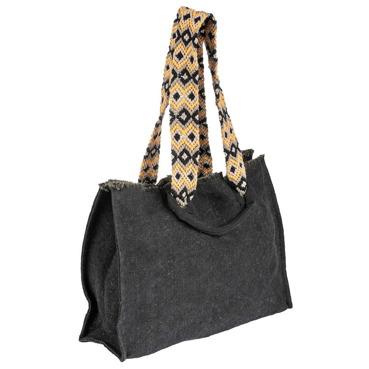 Karma Oversized Tote with Woven Strap (Black)