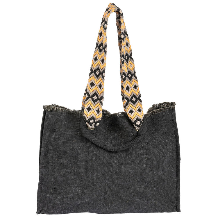 Karma Oversized Tote with Woven Strap (Black)