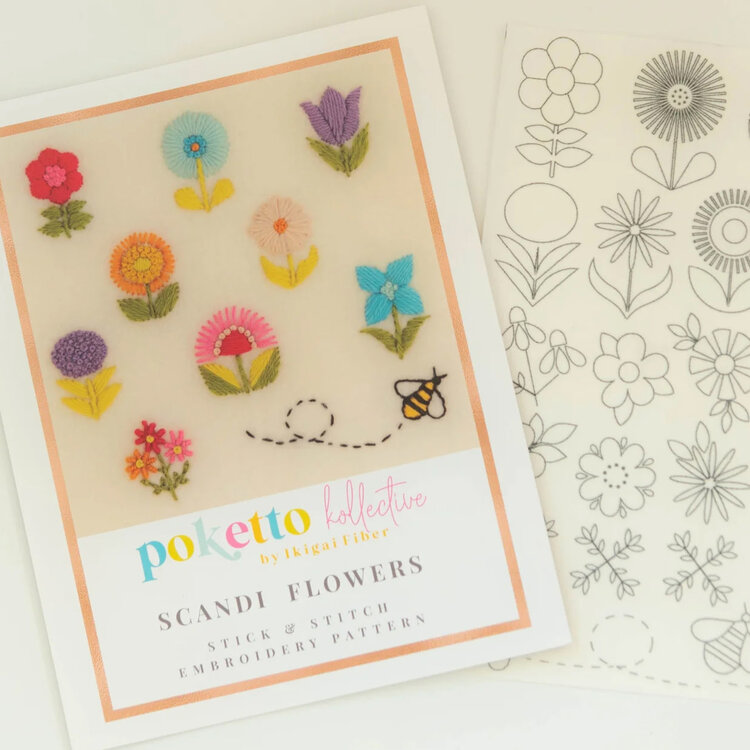 Ikigai Fiber Stick & Stitch Embroidery Pattern (Scandi Flowers)