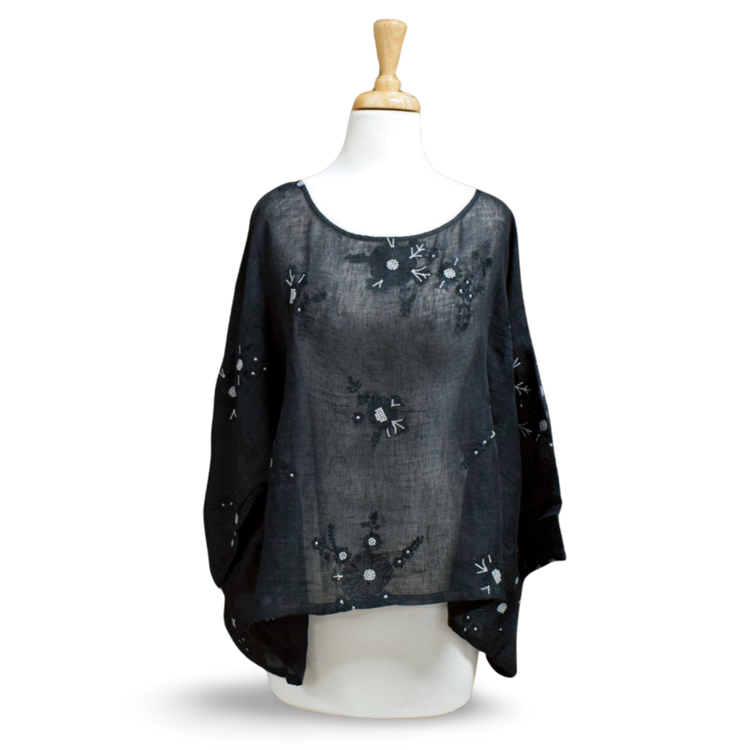 Namsar Linen Gauze Embroidered Top (Black)