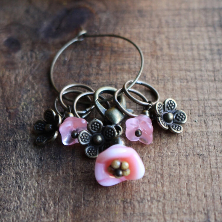 NNK Press April Showers Stitch Markers/Pink Flower