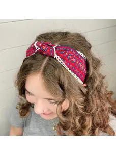 Gray Bird Label Aztec Lace Knot Headband (Red)