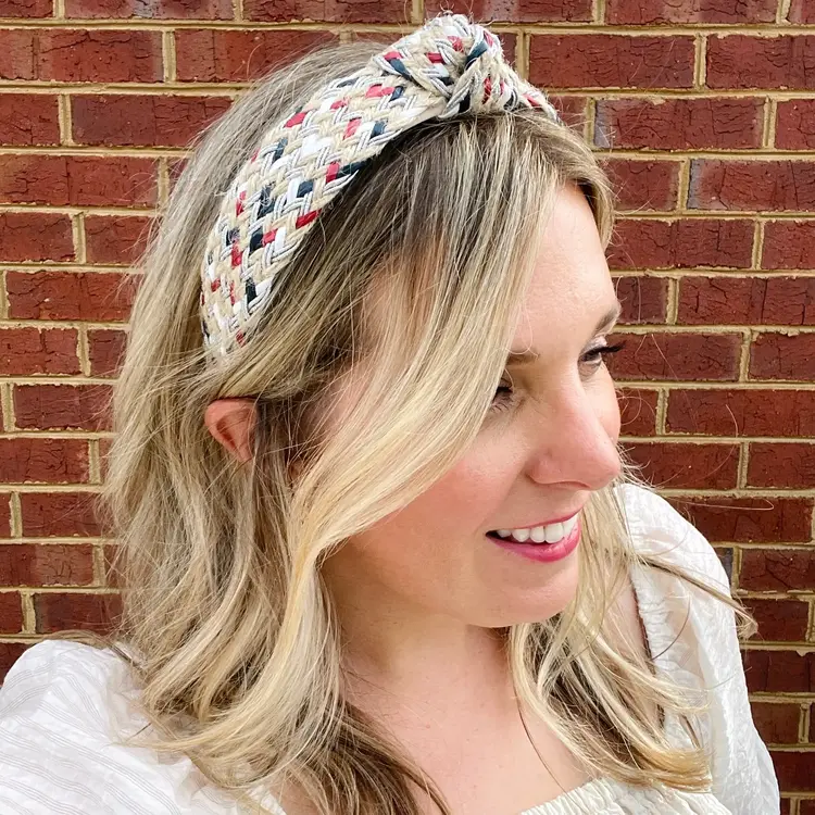 Gray Bird Label Woven Rattan Headband (Red/White/Blue)