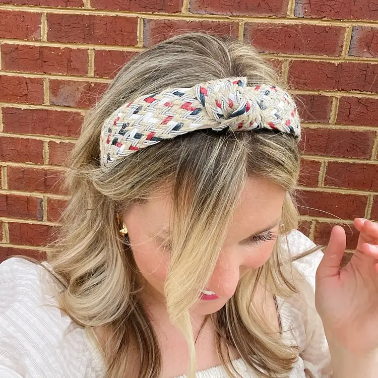 Gray Bird Label Woven Rattan Headband (Red/White/Blue)