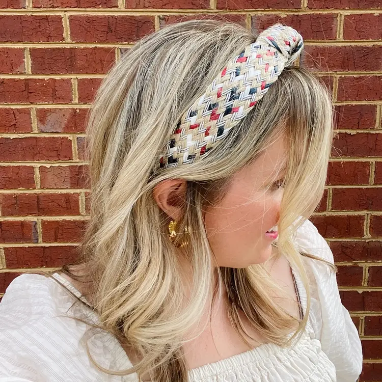 Gray Bird Label Woven Rattan Headband (Red/White/Blue)