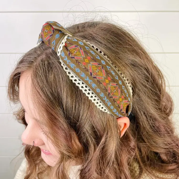 Gray Bird Label Aztec Lace Knot Headband (Brown)