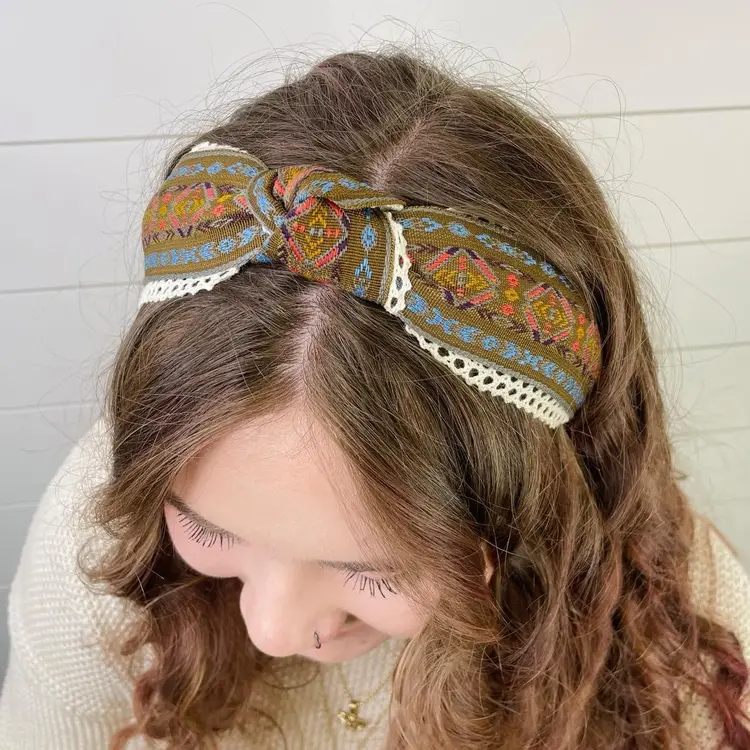 Gray Bird Label Aztec Lace Knot Headband (Brown)