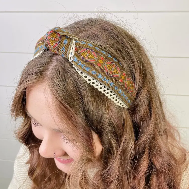 Gray Bird Label Aztec Lace Knot Headband (Brown)
