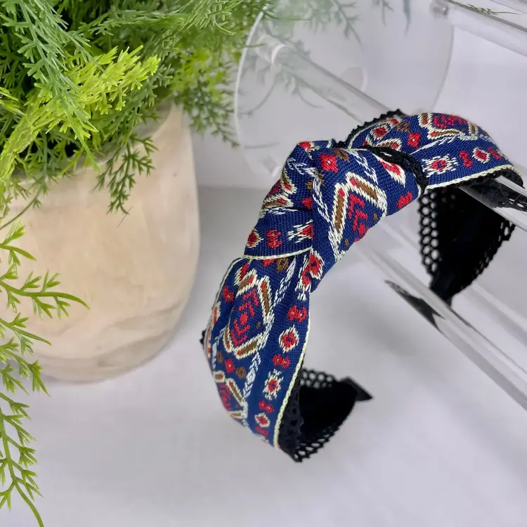 Gray Bird Label Aztec Lace Knot Headband (Blue)