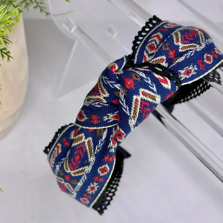 Gray Bird Label Aztec Lace Knot Headband (Blue)
