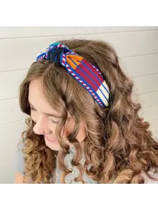 Gray Bird Label Vintage Knot Embroidered Striped Headband