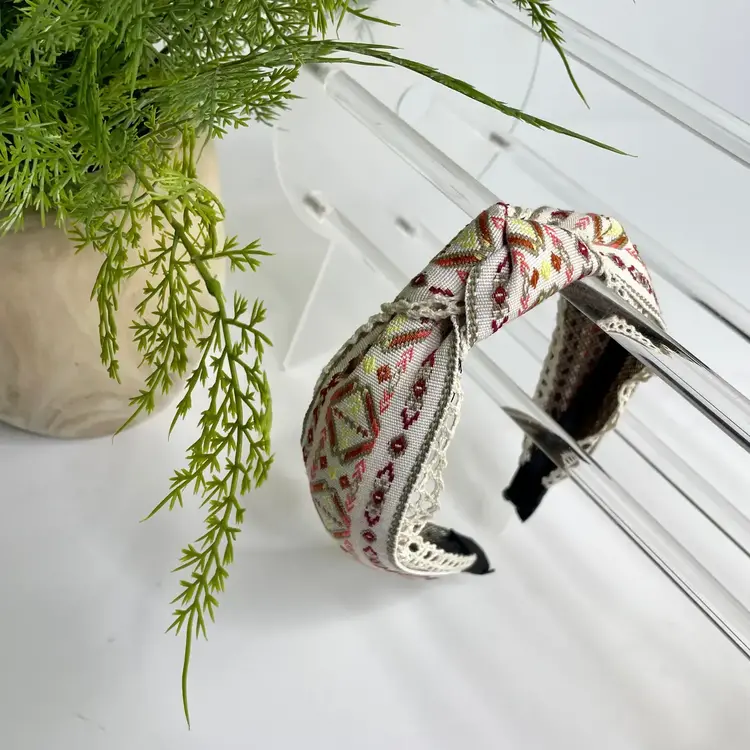 Gray Bird Label Aztec Lace Knot Headband (Ivory)