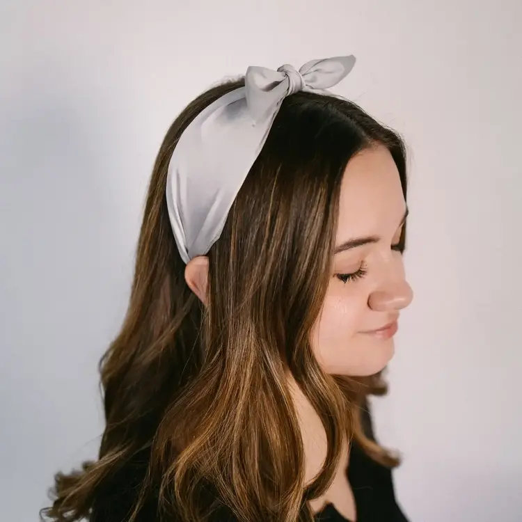 Gray Bird Label Satin Scarf Bow Knot Headband (Gray)