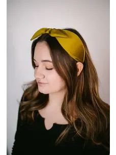Gray Bird Label Satin Scarf Bow Knot Headband (Mustard)