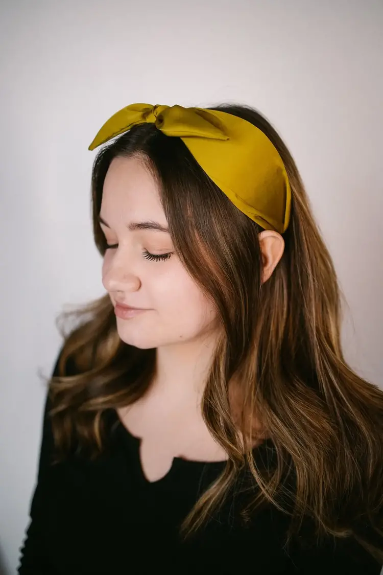 Gray Bird Label Satin Scarf Bow Knot Headband (Mustard)
